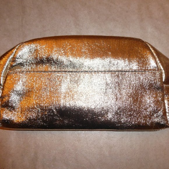 NEW LANCOME GOLD COSMETIC BAG WITH FRONT POCKET - Picture 1 of 5